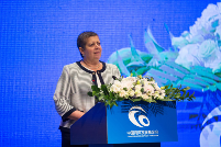 The picture shows the Portuguese Ocean Minister Anna Paula Vitorino addressing the opening ceremony of the forum
